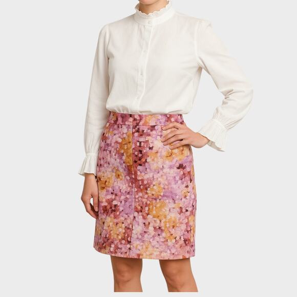 Ann Taylor LOFT 2 Short Skirt Pockets Pink Yellow White Floral Watercolor Print - Picture 4 of 10